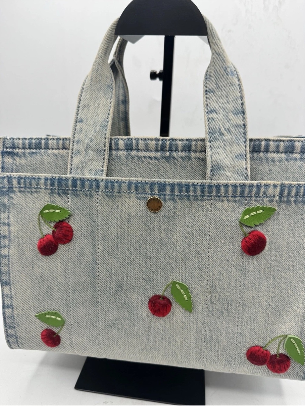 Coach New York Denim Cherry Appliqué Tote - Light Blue with strap, dust bag, - Picture 8 of 13